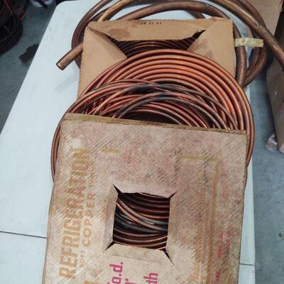 lot 222 - Blue bin of assorted size copper tubing, etc.