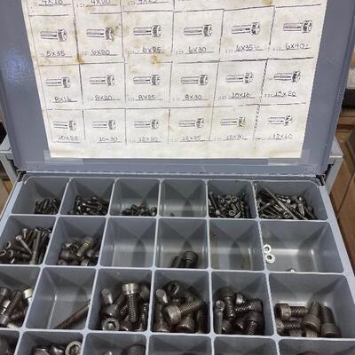 829-Gray Steel 4 Drawer Stocked Hardware Cabinet