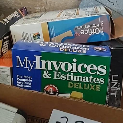 lot 232 - Assorted business software, dvds, adding machine, office supplies etc.
