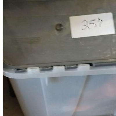 lot 257 - Bin of assorted electrical parts, cable as shown