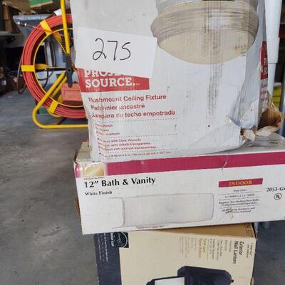 Flushmount ceiling light fixture, 12" bath & vanity light fixture, exterior wall lantern