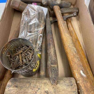 840-Vintage Hammers, Mallot and nails. 