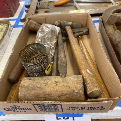 840-Vintage Hammers, Mallot and nails. 