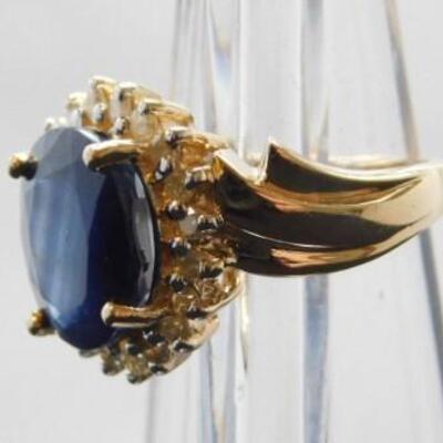 14 KT Gold Lady's Sapphire Ring with Diamonds .40 ctw  5.5 grams