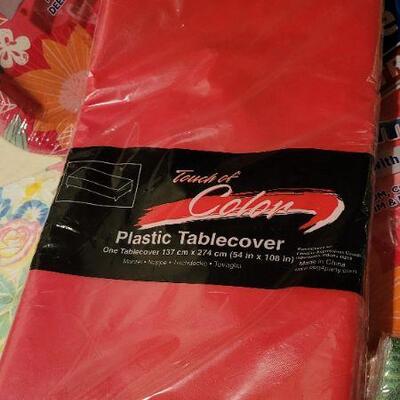 Lot 39: Assorted Disposable Plates, Napkins + Tablecloth