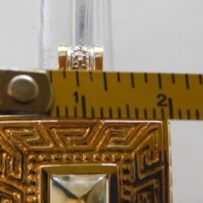 14 KT Gold Greek Key Pendant with Citrine Stone Setting and .04 ctw Diamonds 8.2 grams