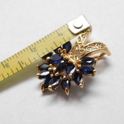 14 KT Gold Marquise Cut Blue Sapphire Slide Pendant 4.1 grams