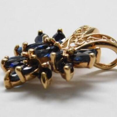 14 KT Gold Marquise Cut Blue Sapphire Slide Pendant 4.1 grams