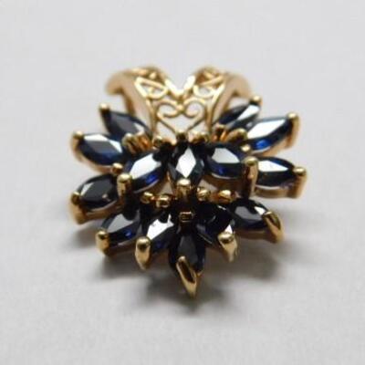 14 KT Gold Marquise Cut Blue Sapphire Slide Pendant 4.1 grams