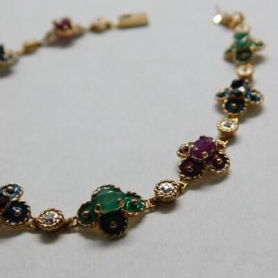 14 KT Gold Bracelet with Emerald, Ruby, and Sapphire Settings 7 grams