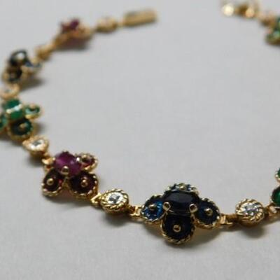 14 KT Gold Bracelet with Emerald, Ruby, and Sapphire Settings 7 grams