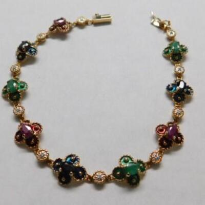14 KT Gold Bracelet with Emerald, Ruby, and Sapphire Settings 7 grams