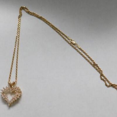 14 KT Gold Heart Pendant Accented by Cubic Zirconia with 24" 14KT Gold Rope Chain 13 grams