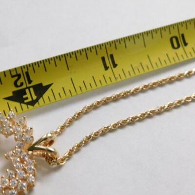 14 KT Gold Heart Pendant Accented by Cubic Zirconia with 24" 14KT Gold Rope Chain 13 grams