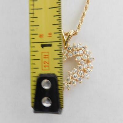 14 KT Gold Heart Pendant Accented by Cubic Zirconia with 24" 14KT Gold Rope Chain 13 grams
