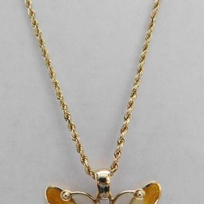 14 KT Gold Enamel Butterfly Pendant on 14KT 30" Chain 14.1 grams