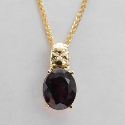 14 KT Garnet Pendant on 14KT Gold 18" Spiga Chain 3.5 grams