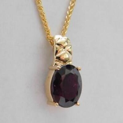14 KT Garnet Pendant on 14KT Gold 18" Spiga Chain 3.5 grams