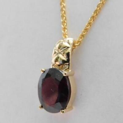14 KT Garnet Pendant on 14KT Gold 18" Spiga Chain 3.5 grams