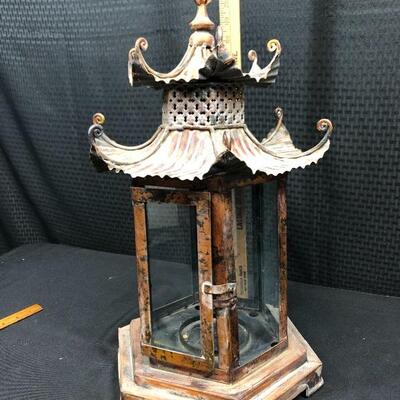 Copper Lantern Asian Pagoda Style Candle Holder