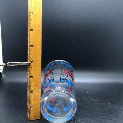 VINTAGE PEPSI COLA TIFFANY STYLE STAINED GLASS 6 INCH TALL RED & BLUE GLASSES, set of 7