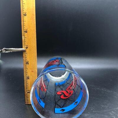VINTAGE PEPSI COLA TIFFANY STYLE STAINED GLASS 6 INCH TALL RED & BLUE GLASSES, set of 7