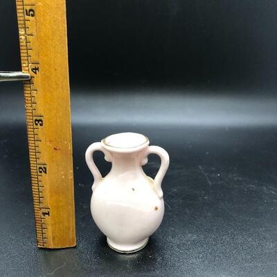 Miniature Pale Pink Floral Double Handled Vase Urn Vessel
