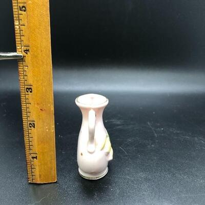 Miniature Pale Pink Floral Double Handled Vase Urn Vessel