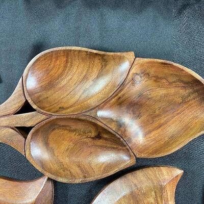Set of 9 Monkey Pod Wood Divided Leaf Bowl Plate Dish