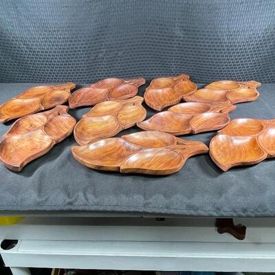 Set of 9 Monkey Pod Wood Divided Leaf Bowl Plate Dish