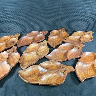 Set of 9 Monkey Pod Wood Divided Leaf Bowl Plate Dish