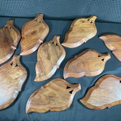 Set of 9 Monkey Pod Wood Divided Leaf Bowl Plate Dish
