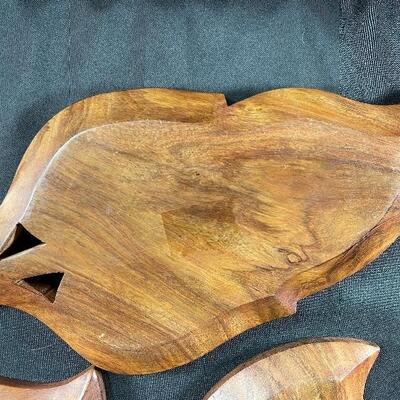 Set of 9 Monkey Pod Wood Divided Leaf Bowl Plate Dish