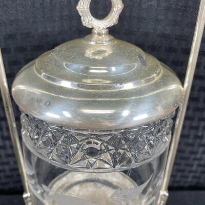 Antique Silverplate Castor Pickle Olive Condiment Jar with Tongs