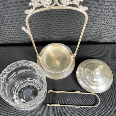 Antique Silverplate Castor Pickle Olive Condiment Jar with Tongs