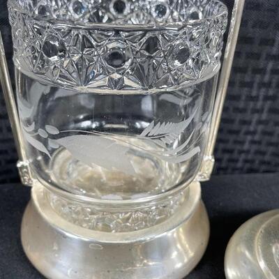 Antique Silverplate Castor Pickle Olive Condiment Jar with Tongs