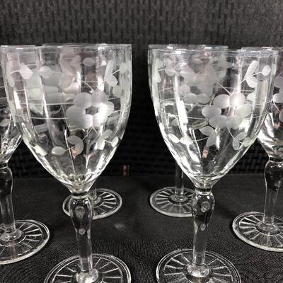 Vintage Stemware Floral Etched Cordial Glasses