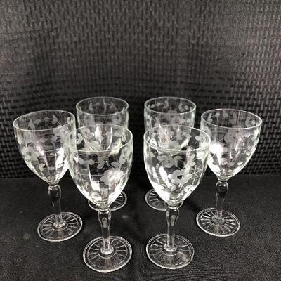 Vintage Stemware Floral Etched Cordial Glasses