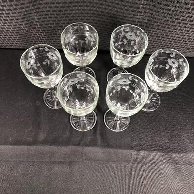 Vintage Stemware Floral Etched Cordial Glasses