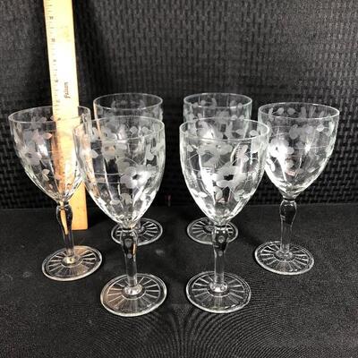 Vintage Stemware Floral Etched Cordial Glasses