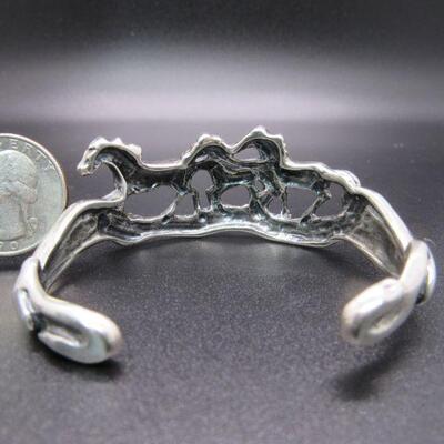 Sterling Silver 925 Running Horses Stallions Mustangs Cuff Bracelet