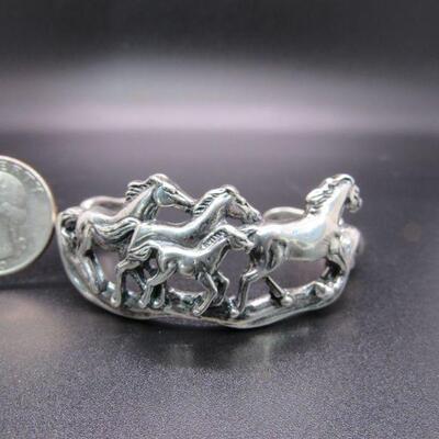 Sterling Silver 925 Running Horses Stallions Mustangs Cuff Bracelet