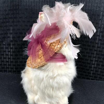 Fancy Cat in Feathered Hat Made of Real Rabbit Fur
