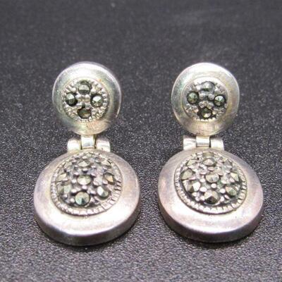 Small 925 Sterling Silver & Hematite Drop Dangle Earrings