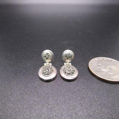 Small 925 Sterling Silver & Hematite Drop Dangle Earrings