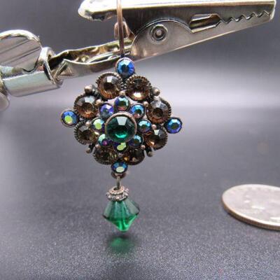 Joan Rivers Copper Finish AB Green Rhinestone Dangle Earrings 