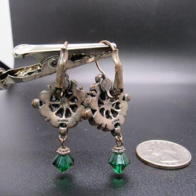 Joan Rivers Copper Finish AB Green Rhinestone Dangle Earrings 