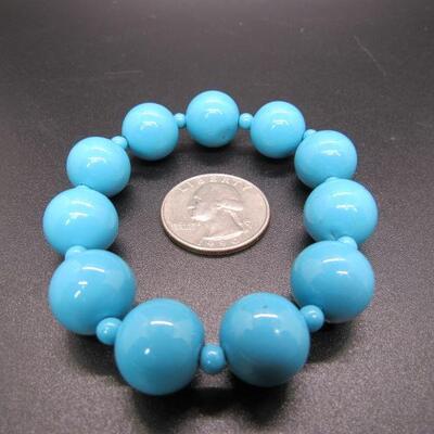 Vintage Glass Robin's Egg Blue Beaded Stretch Bracelet