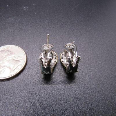Rhinestone Crystal Pave Sterling Silver Gold Tone Buckle Earrings
