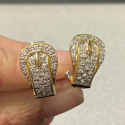 Rhinestone Crystal Pave Sterling Silver Gold Tone Buckle Earrings